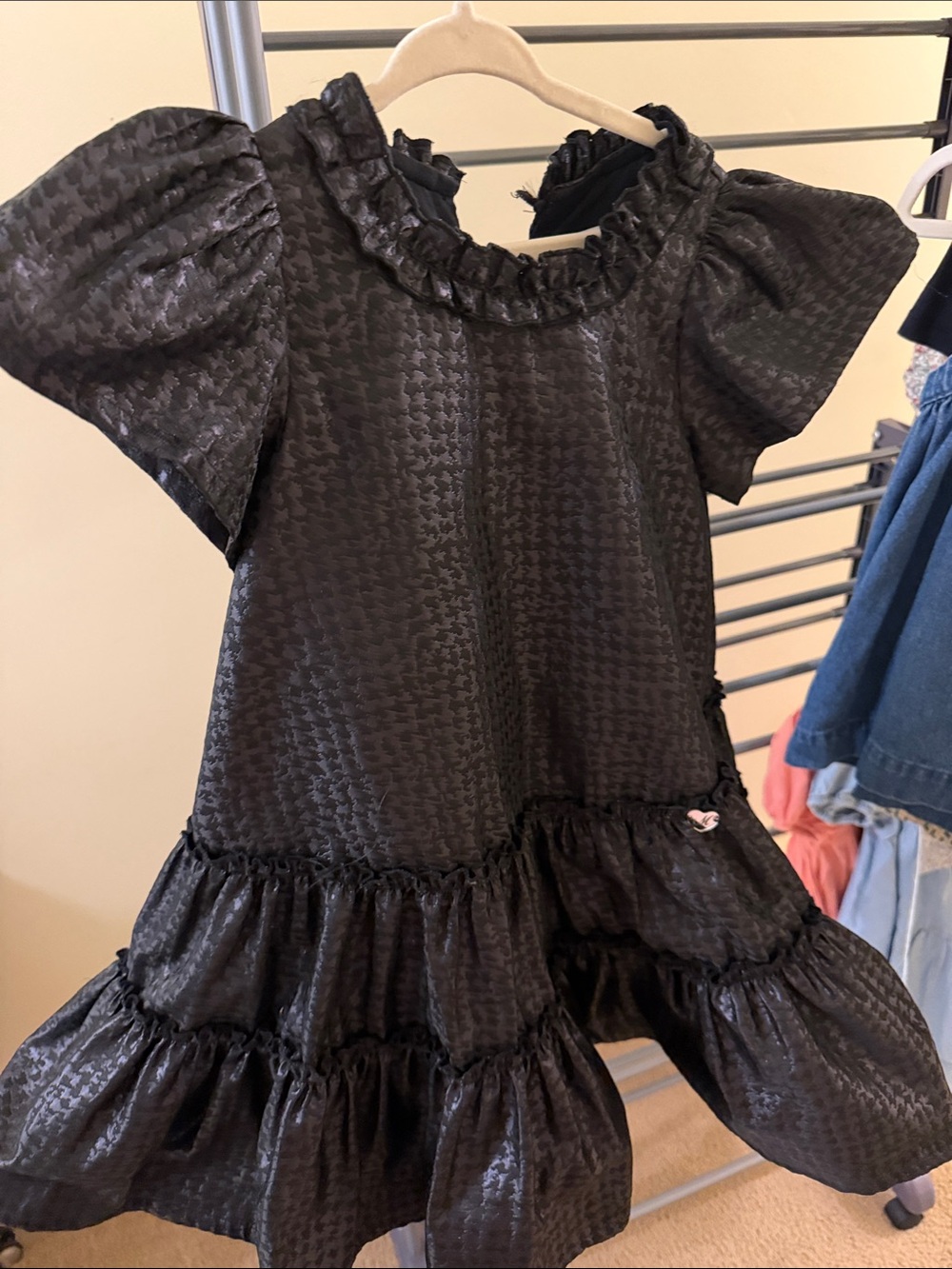 MonnaLisa Black Ruffled Houndstooth Girls' Dress